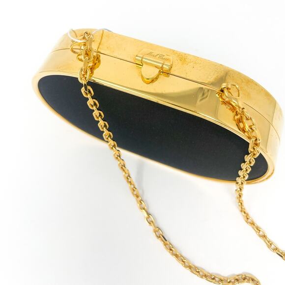 Mark Cross Gabriella Black Satin & Brass Clutch Chain Strap Bag - Picture 5 of 11